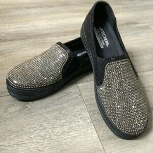 Skechers Black and Silver Embellished Slip-Ons